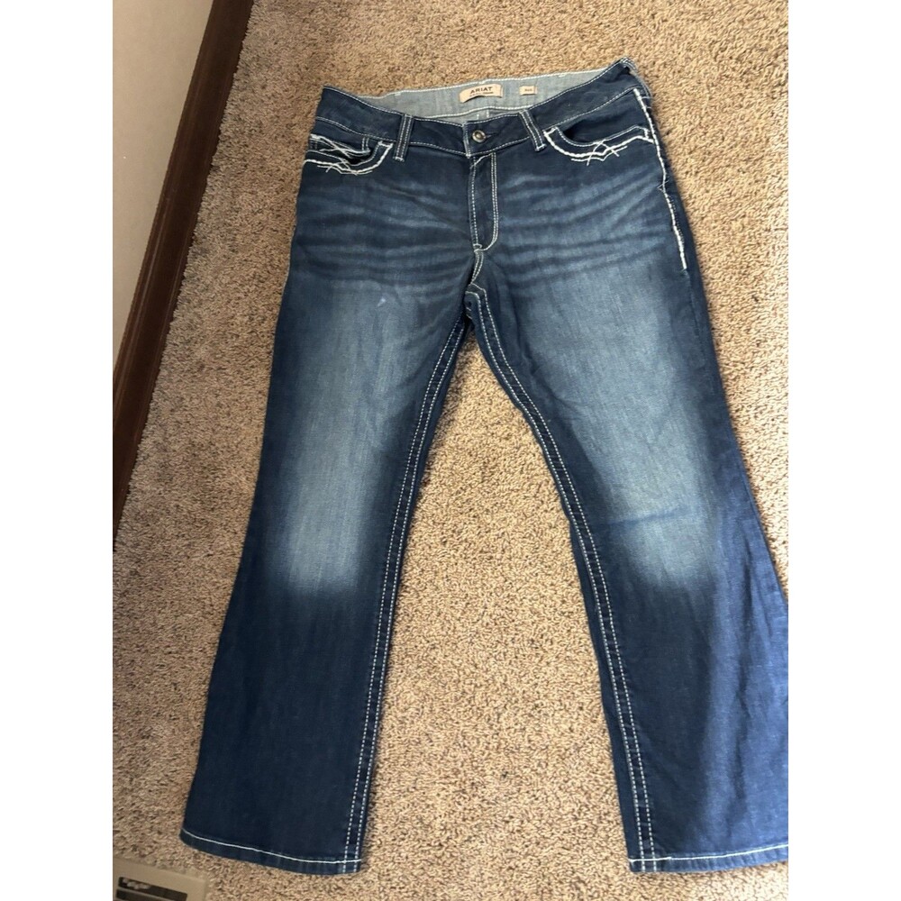 Ariat REAL Denim Mid Rise Boot Cut Jeans Blue Mid Wash Size 34s 31 Inseam